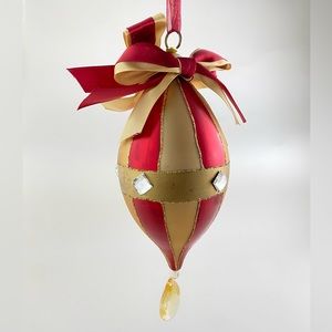 Frontgate Holiday Collection Glass Ornament, Burgundy Red and Gold 8” Pendant